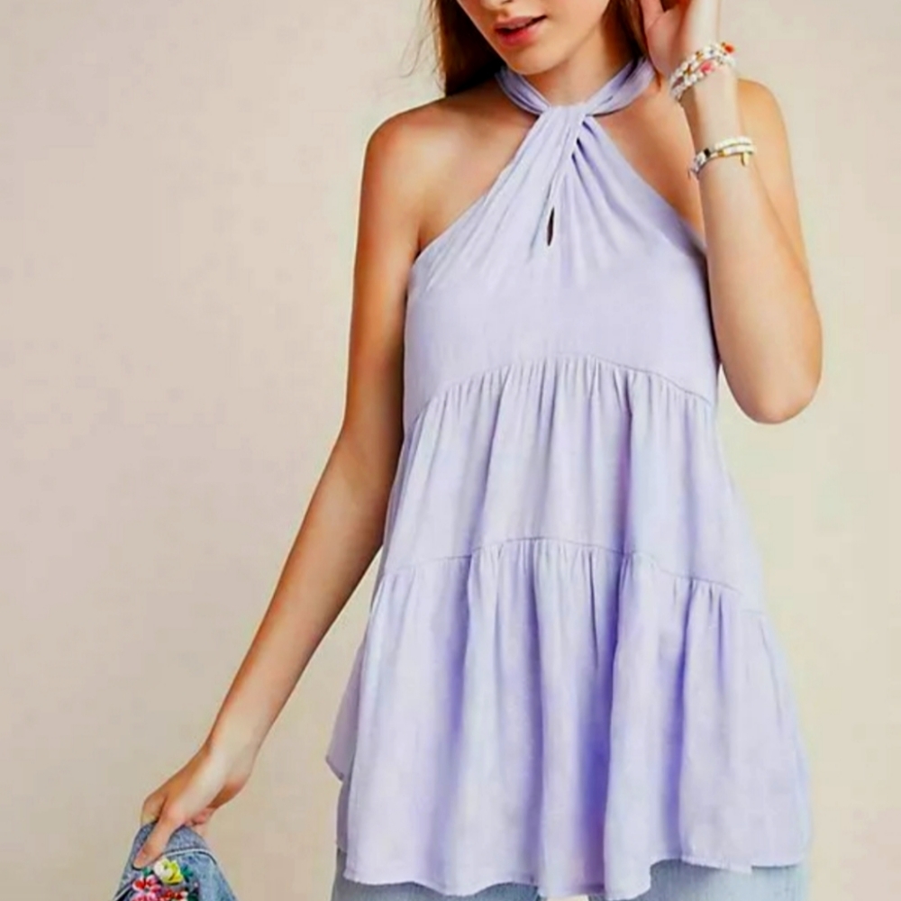 Anthropologie Lavinia lavender halter blouse top sleeveless Medium